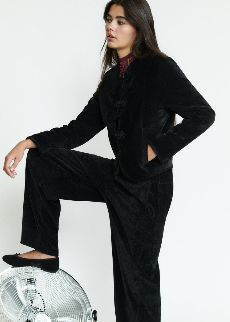 Balloon velvet toggle pants
