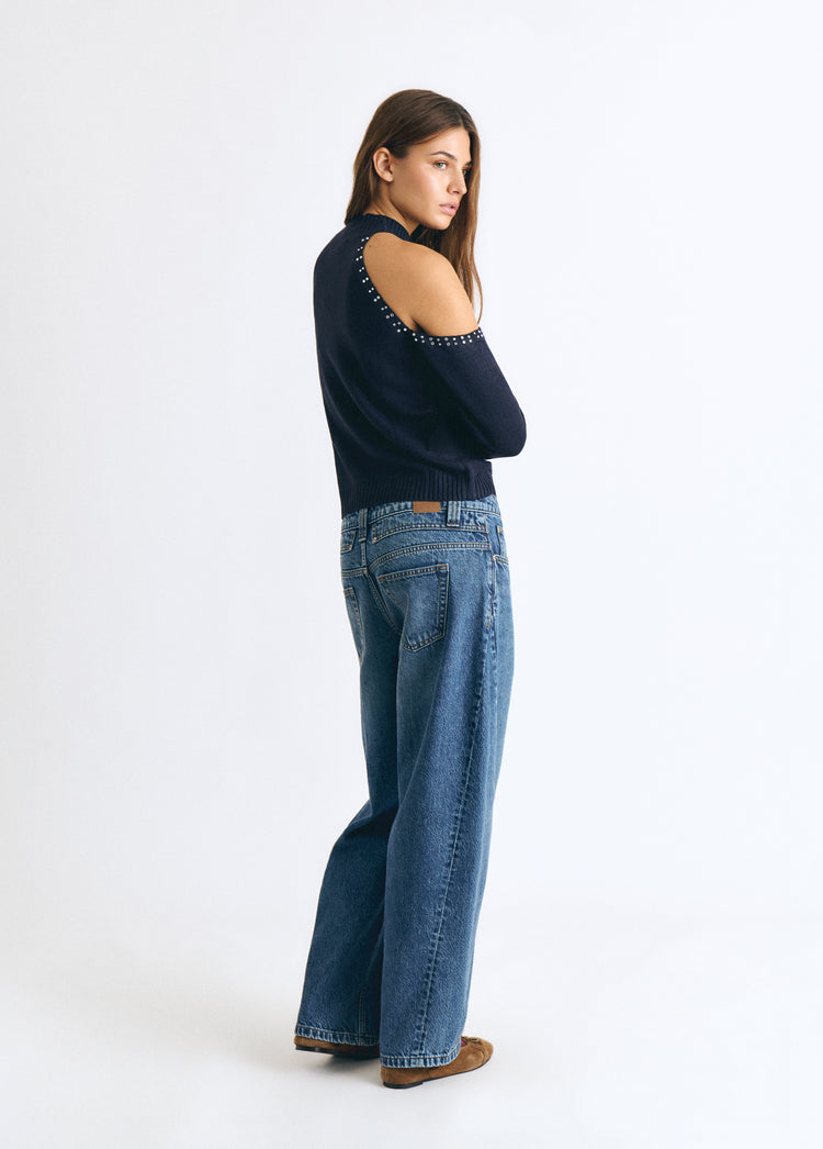 Shoulder-opening studded sweater