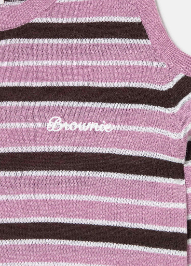 Jersey de rayas en rosa con el logotipo Brownie bordado en blanco sobre el pecho