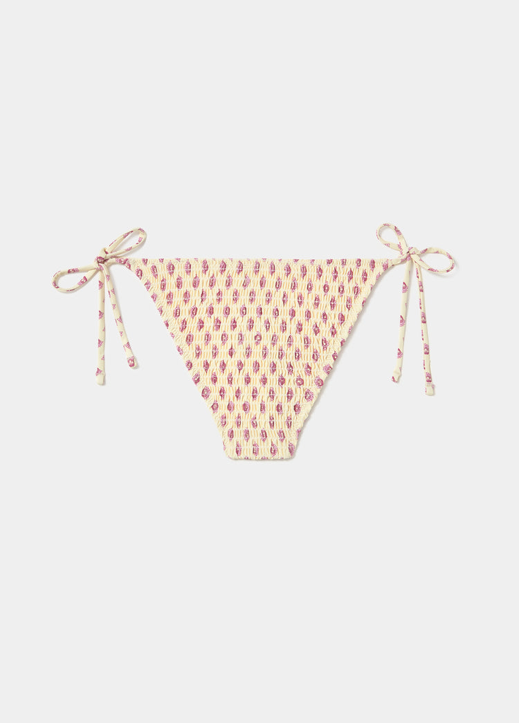 Braguita de baño smock en amarillo con estampado floral y lazos laterales