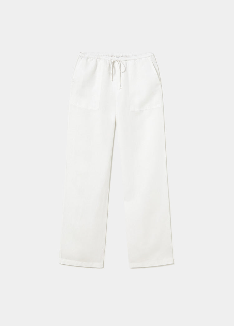 Pantalón blanco de corte fluido con bolsillos laterales y cordón en la cintura