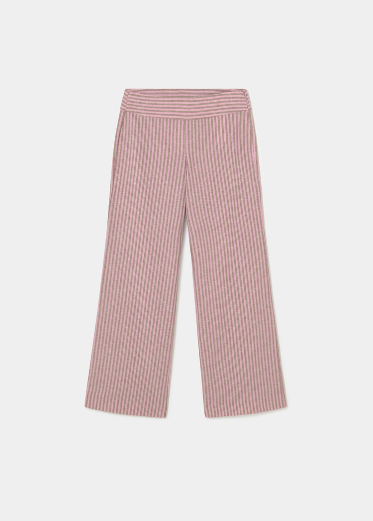 Pantalón de rayas finas en rosa con cintura ancha y corte recto