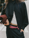 Gathered bomber jacket with buttons
