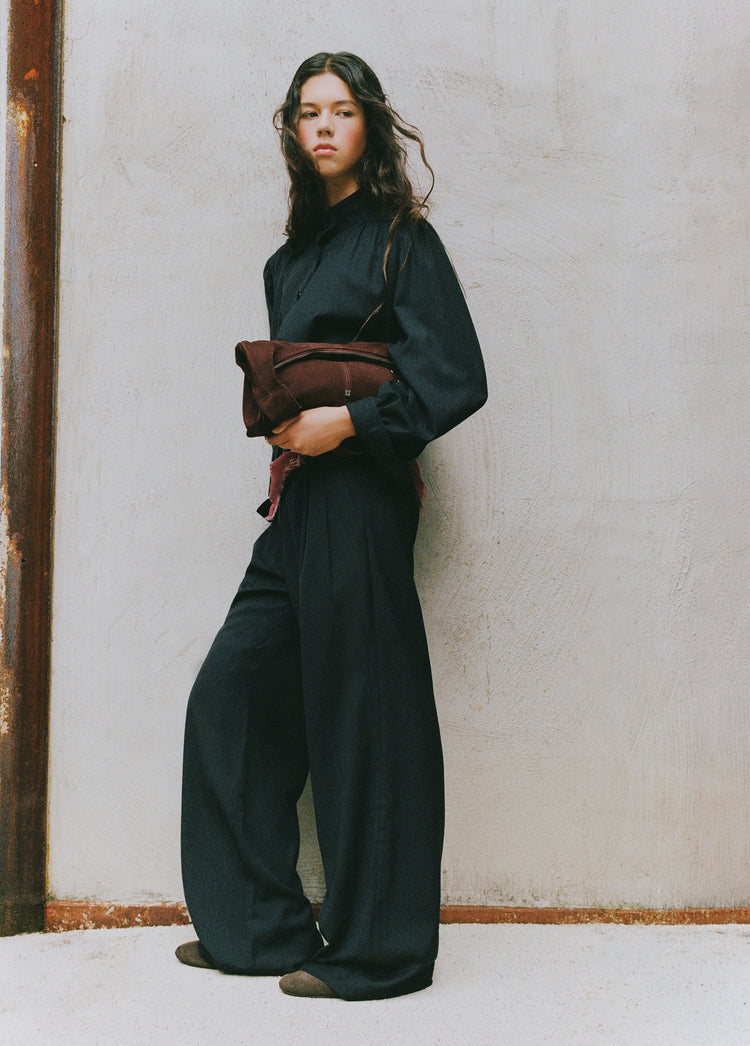 Gathered bomber jacket with buttons