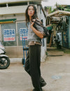 Wide waistband striped pants
