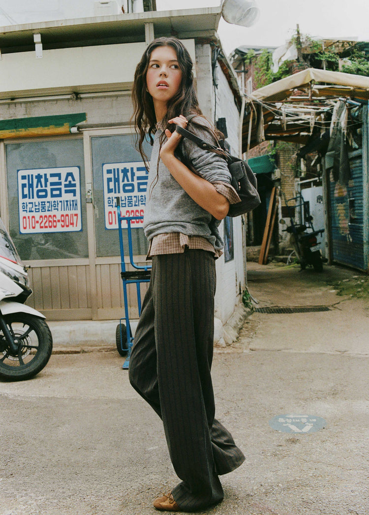 Wide waistband striped pants