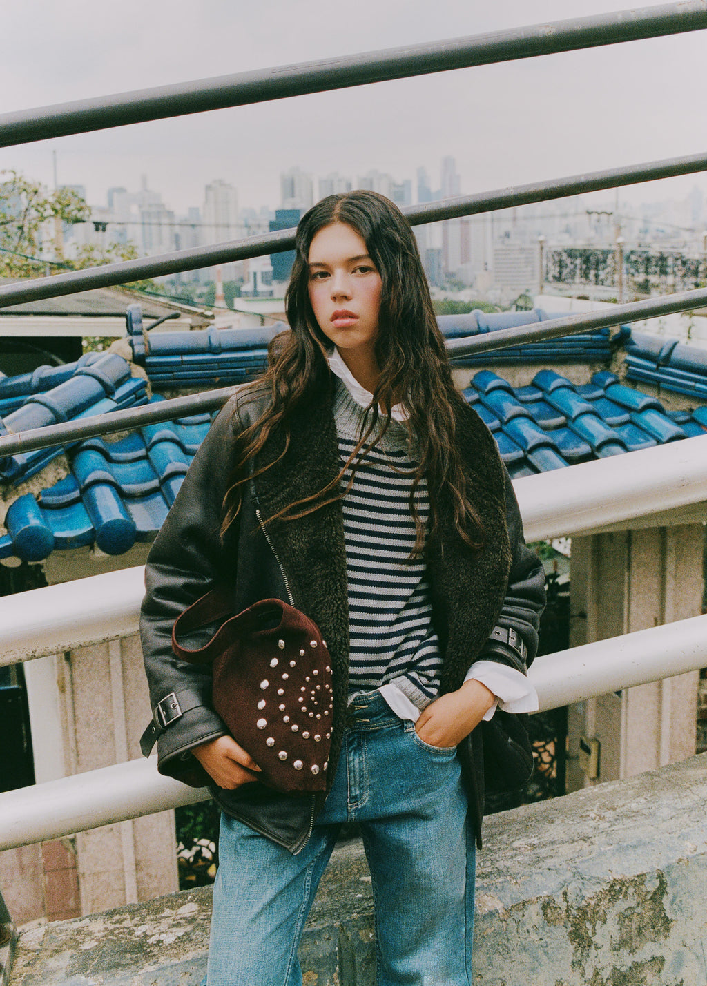 Reversible faux-leather biker jacket