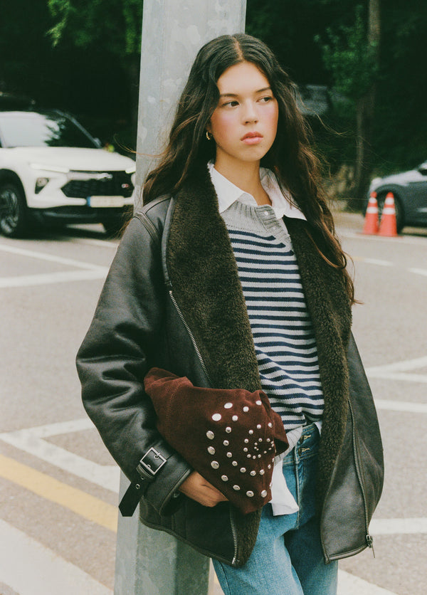 Reversible faux-leather biker jacket