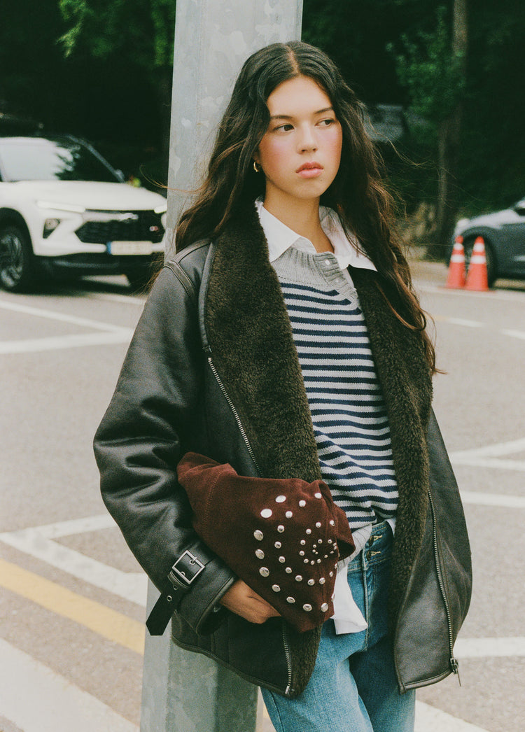Reversible faux-leather biker jacket