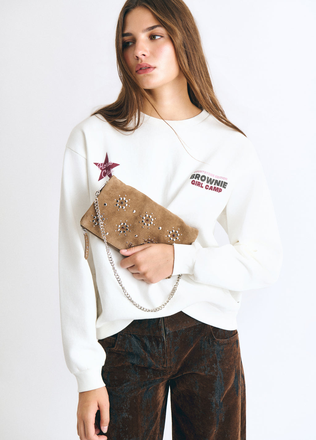 Floral-studded flap bag