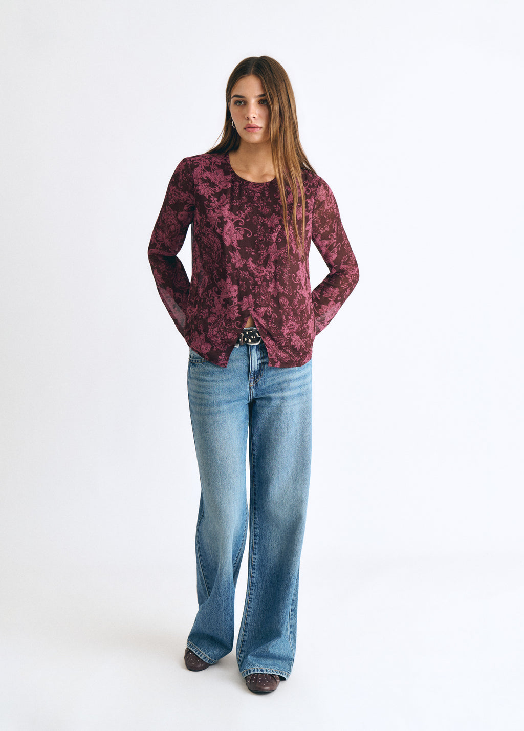 Printed blouse with front opening