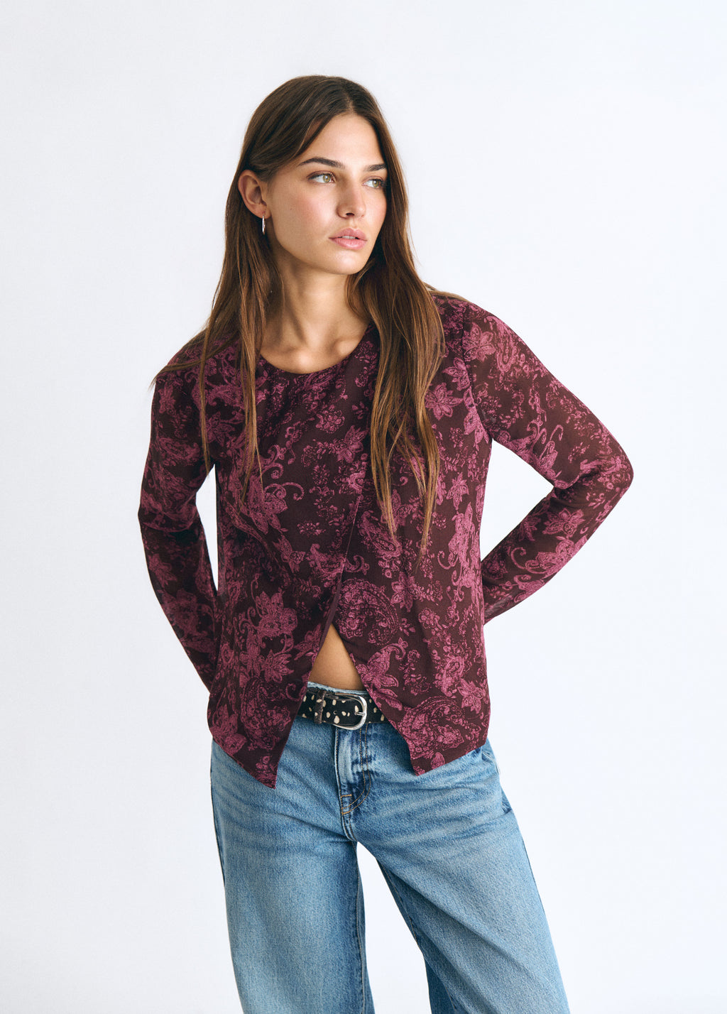 Printed blouse with front opening