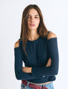 T-shirt a righe con cut-out e ricamo