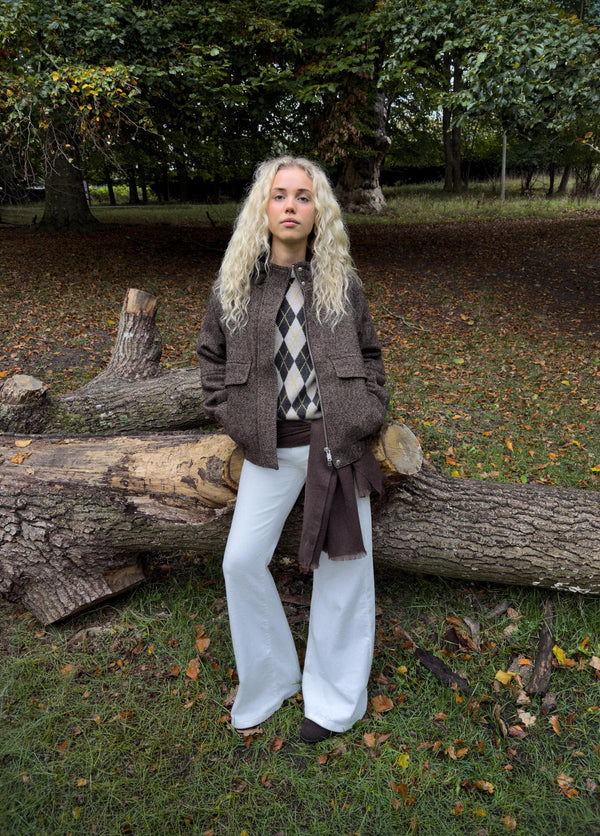 Diamond-pattern crew-neck sweater
