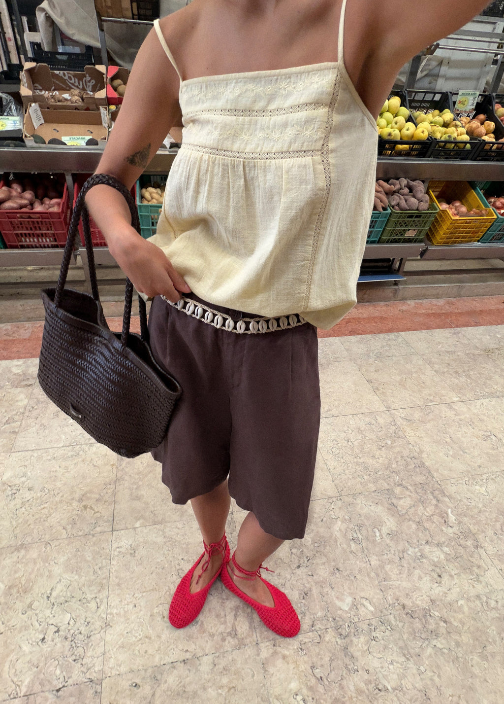 Braided leather shopper bag