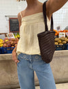 Braided leather shopper bag