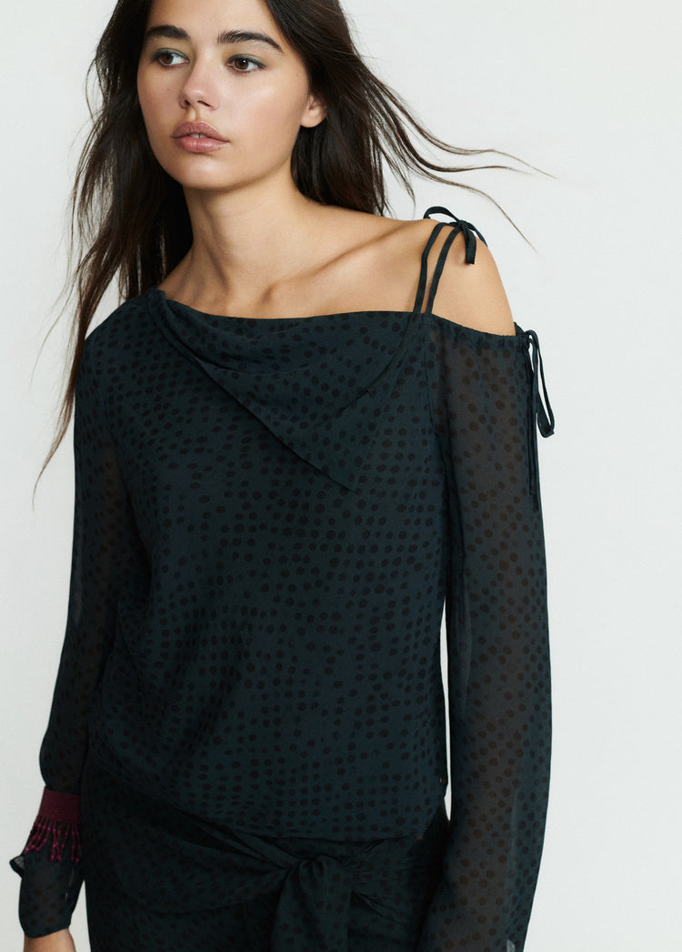 Asymmetrical long-sleeve blouse