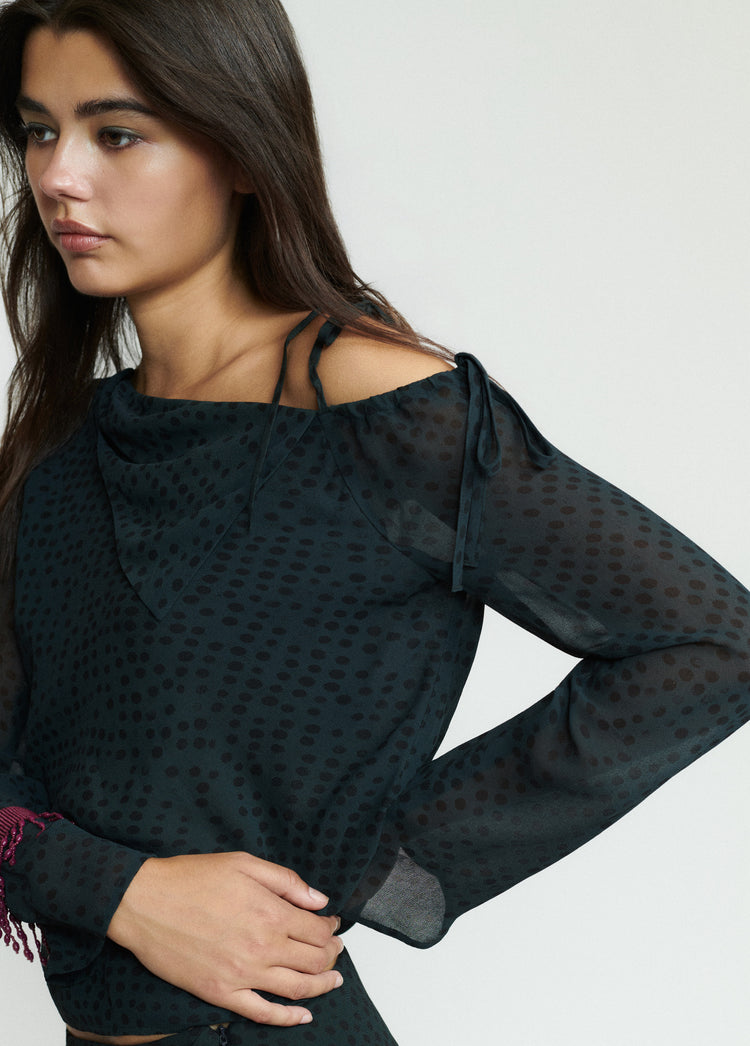 Asymmetrical long-sleeve blouse
