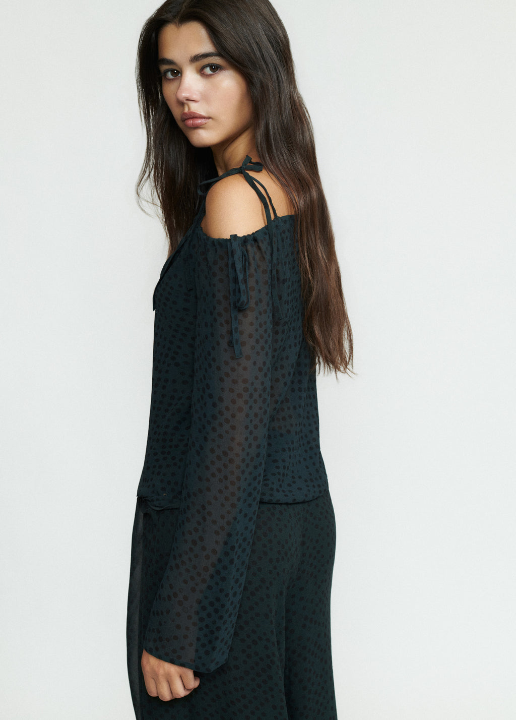 Asymmetrical long-sleeve blouse