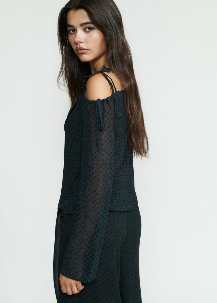 Asymmetrical long-sleeve blouse