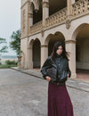 Faux-leather bomber jacket with buttons
