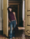 Studded denim waistband