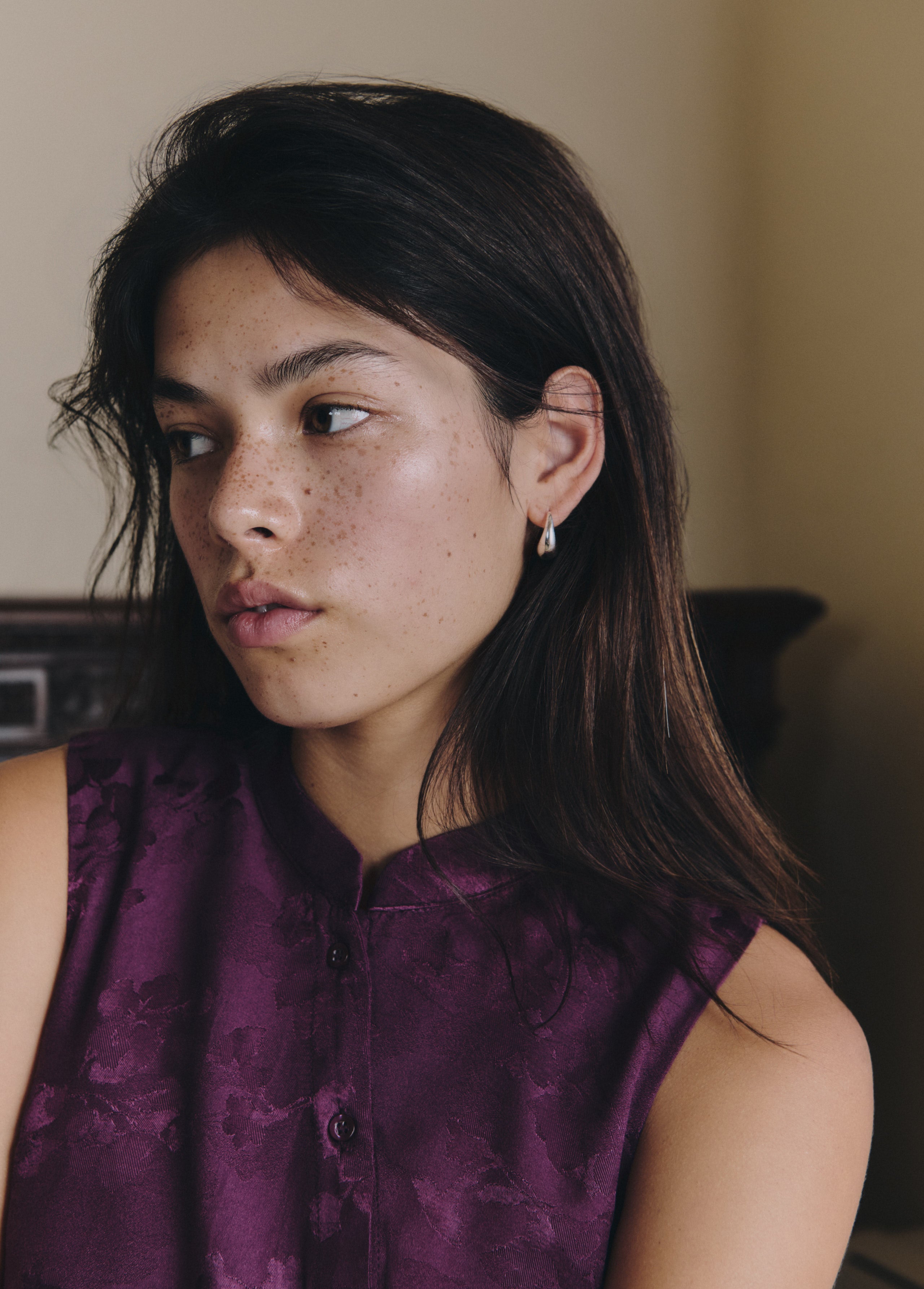 Jacquard knit button-up top