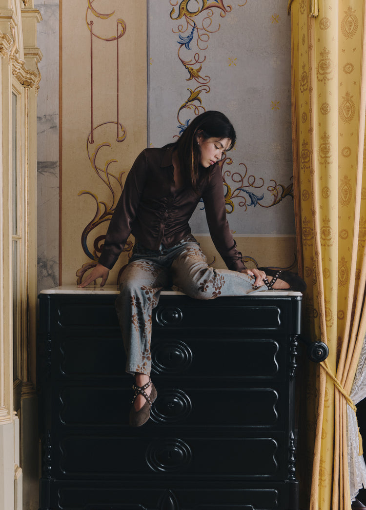 Jacquard-Jeans mit Blumenmuster