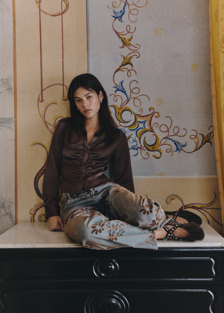 Jacquard-Jeans mit Blumenmuster