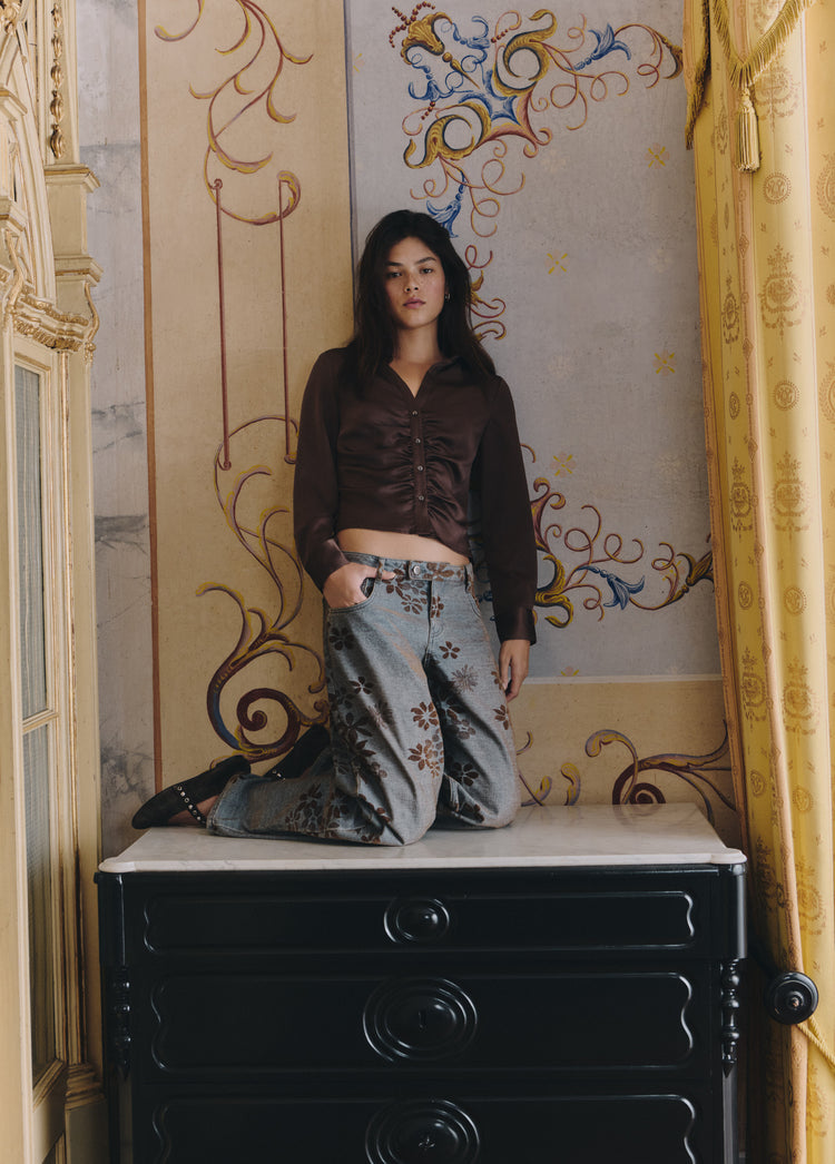 Jacquard-Jeans mit Blumenmuster