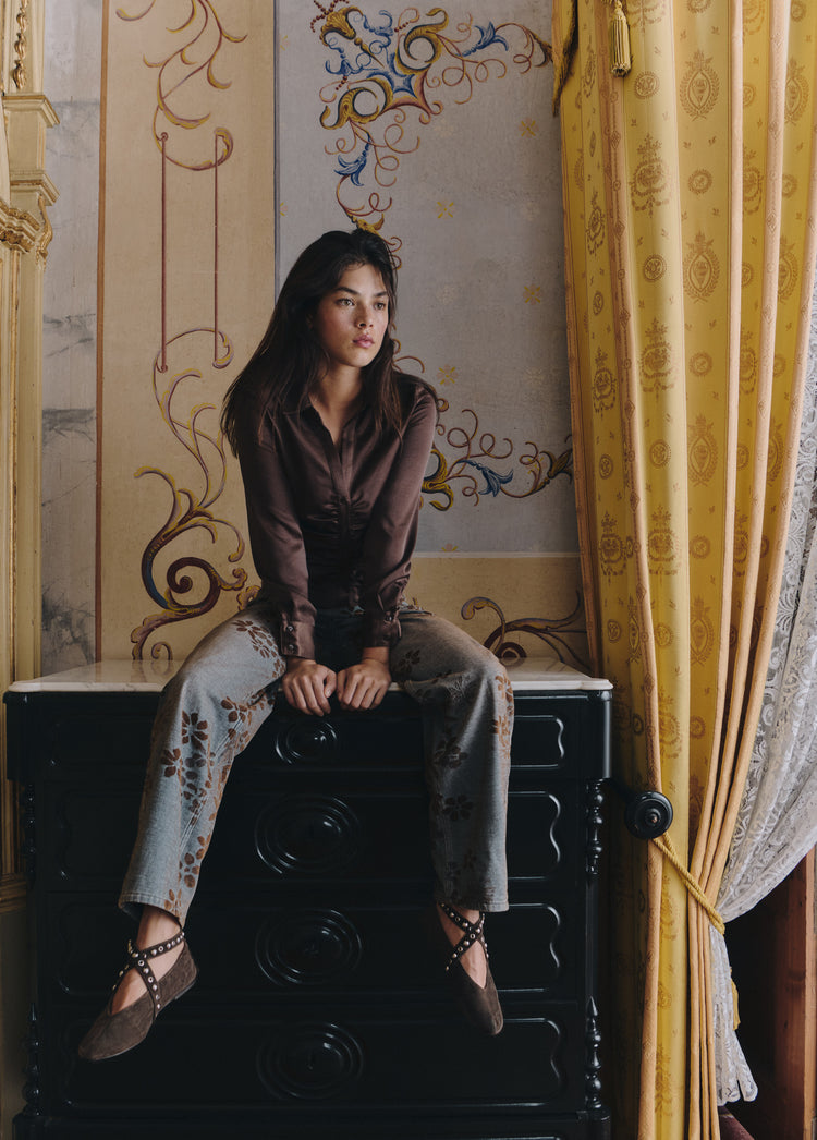 Jacquard-Jeans mit Blumenmuster