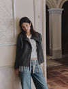 Striped button-up wool jacket