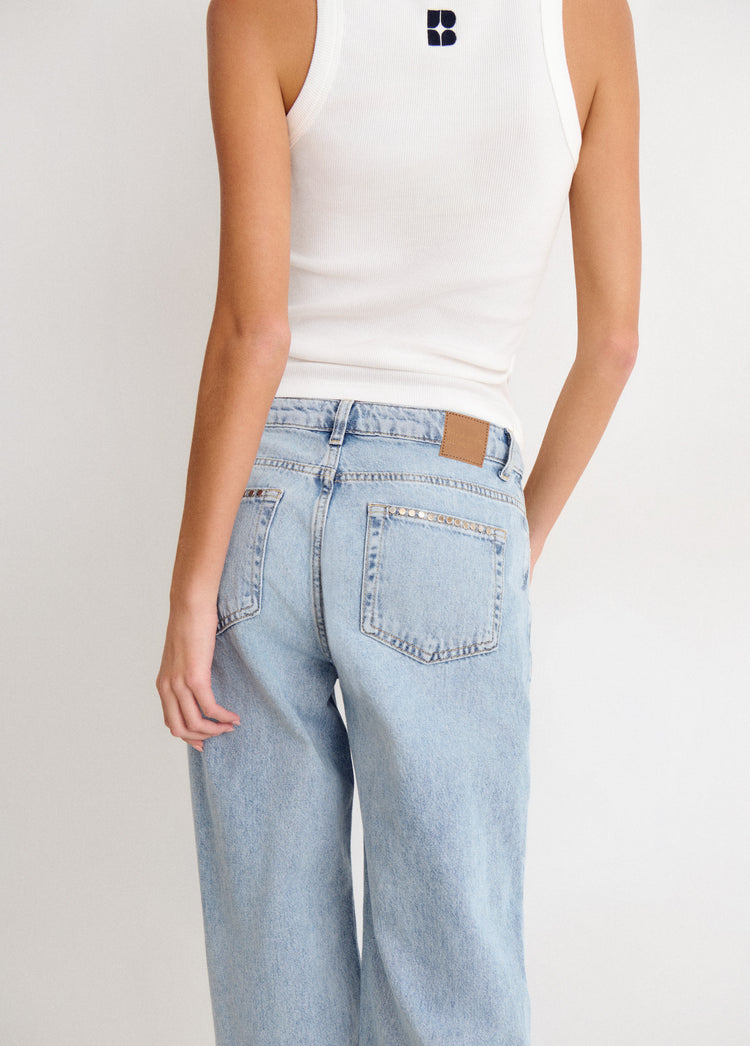 Relaxed jeans with studs and folded hem