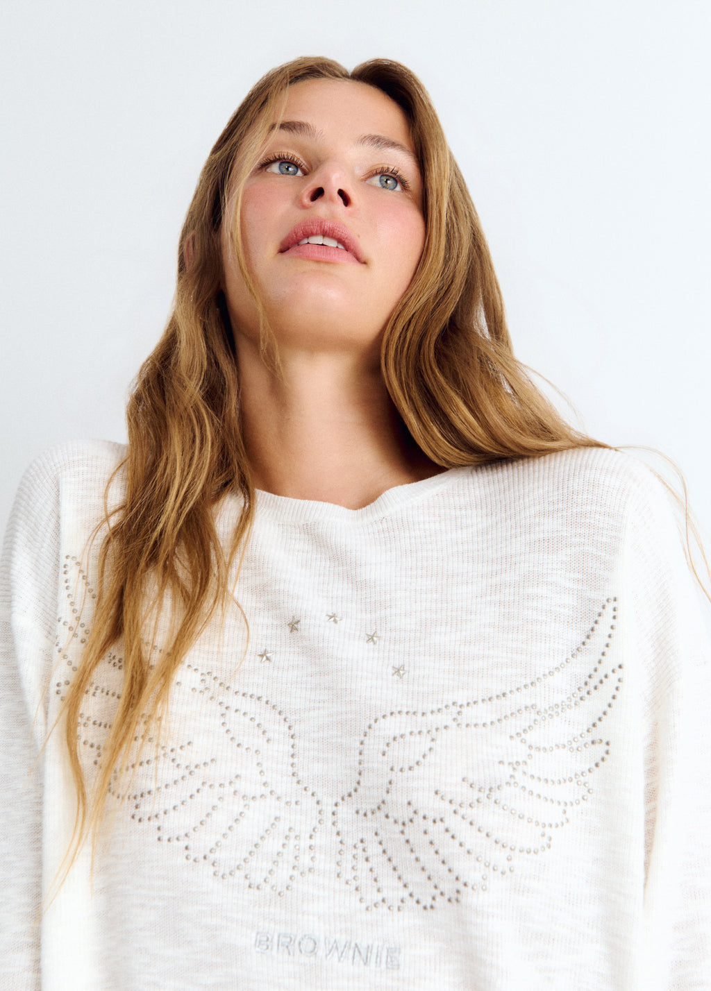Cotton sweater with studded wings