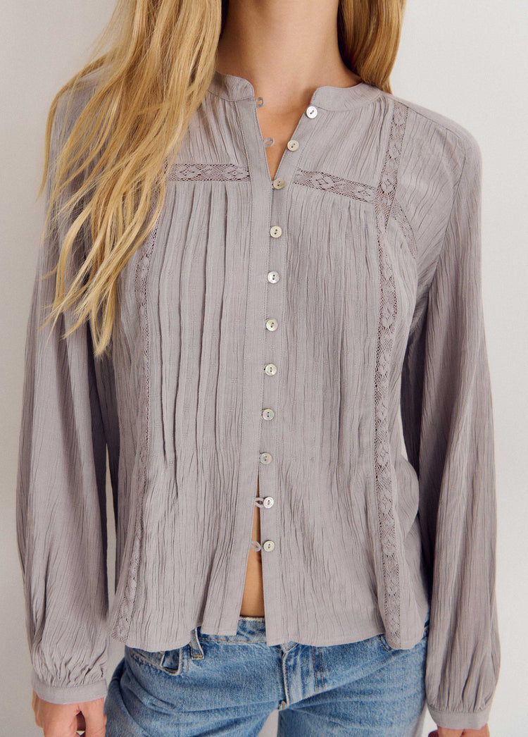 Bluse mit Spitzenraffungen und langen Ärmeln