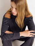 Cut-out striped T-shirt