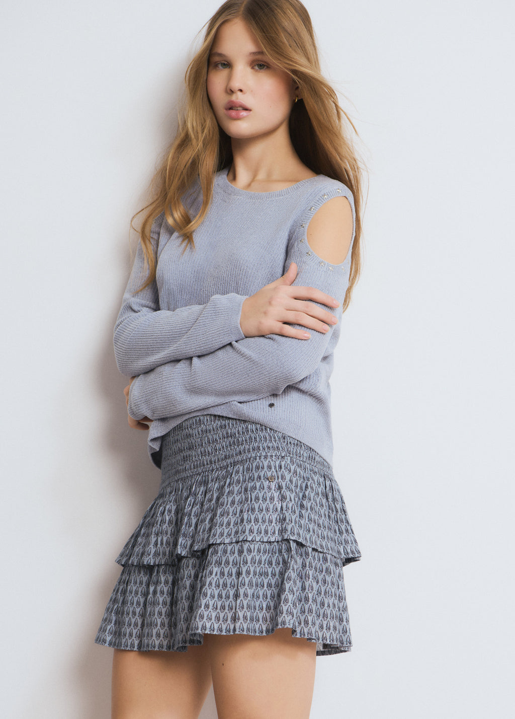 Ruffled skirt with Indian stamp print