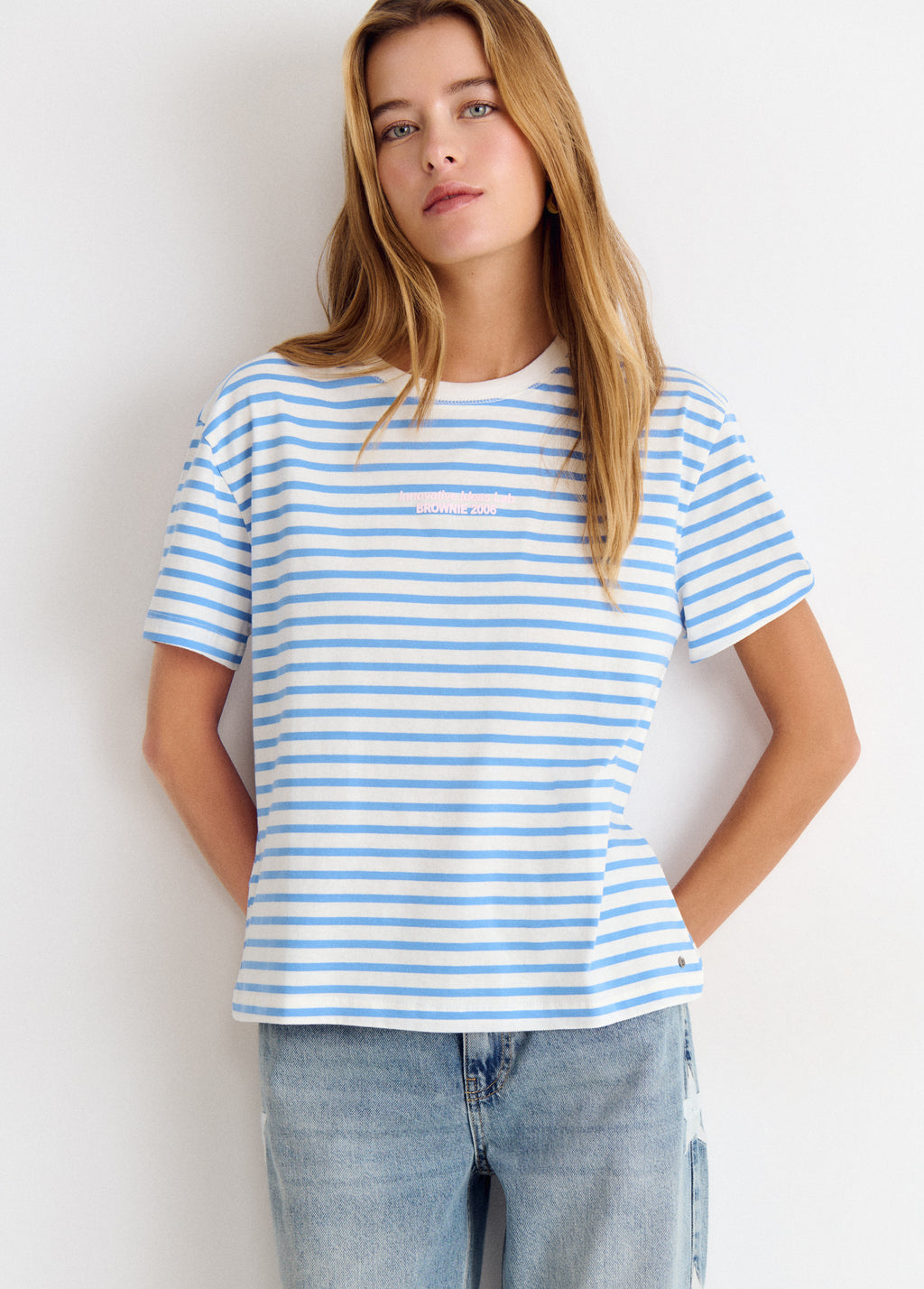 T-shirt met strepen en print