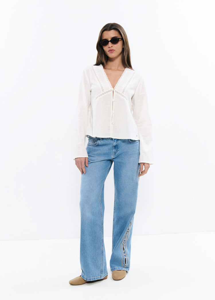 Straight pants with side embroidery