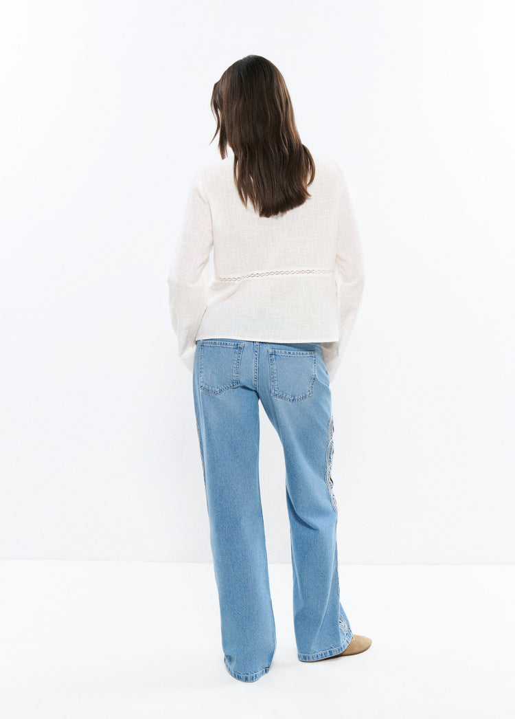 Straight pants with side embroidery
