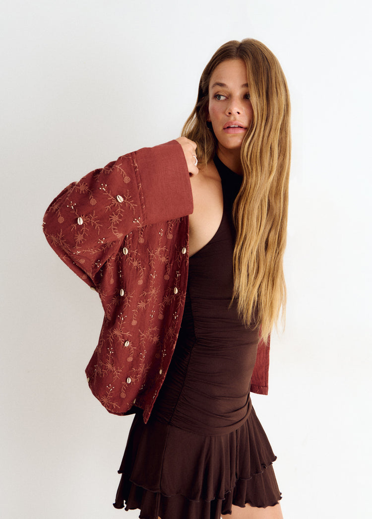 Kaftan jacket with embroidery and beadwork
