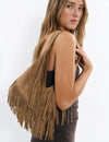 Leather fringe shoulder bag