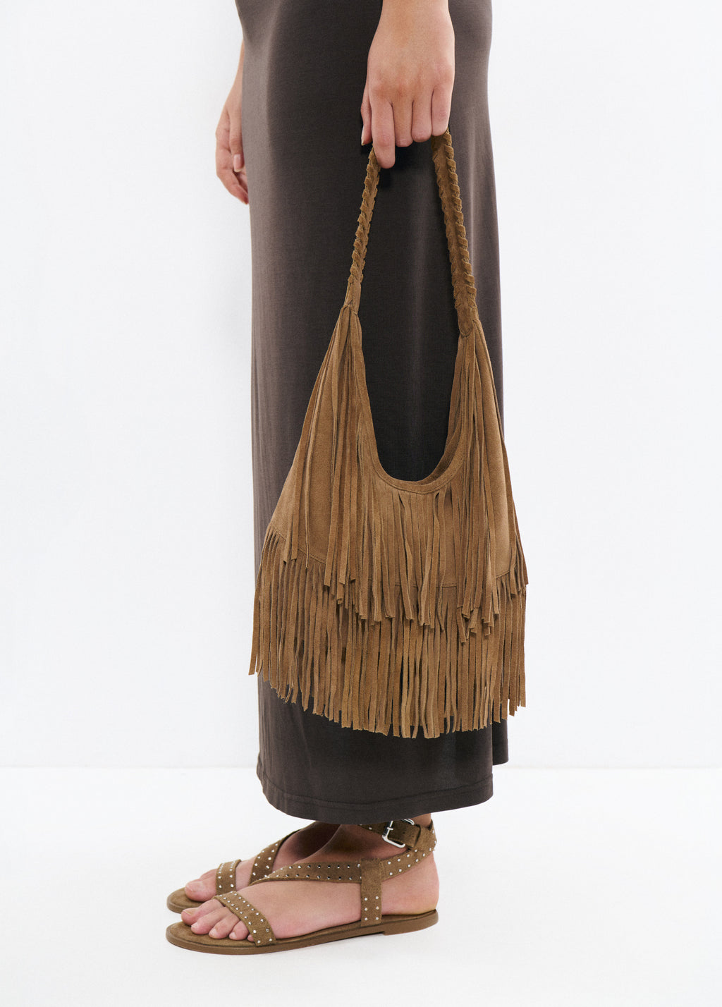 Leather fringe shoulder bag