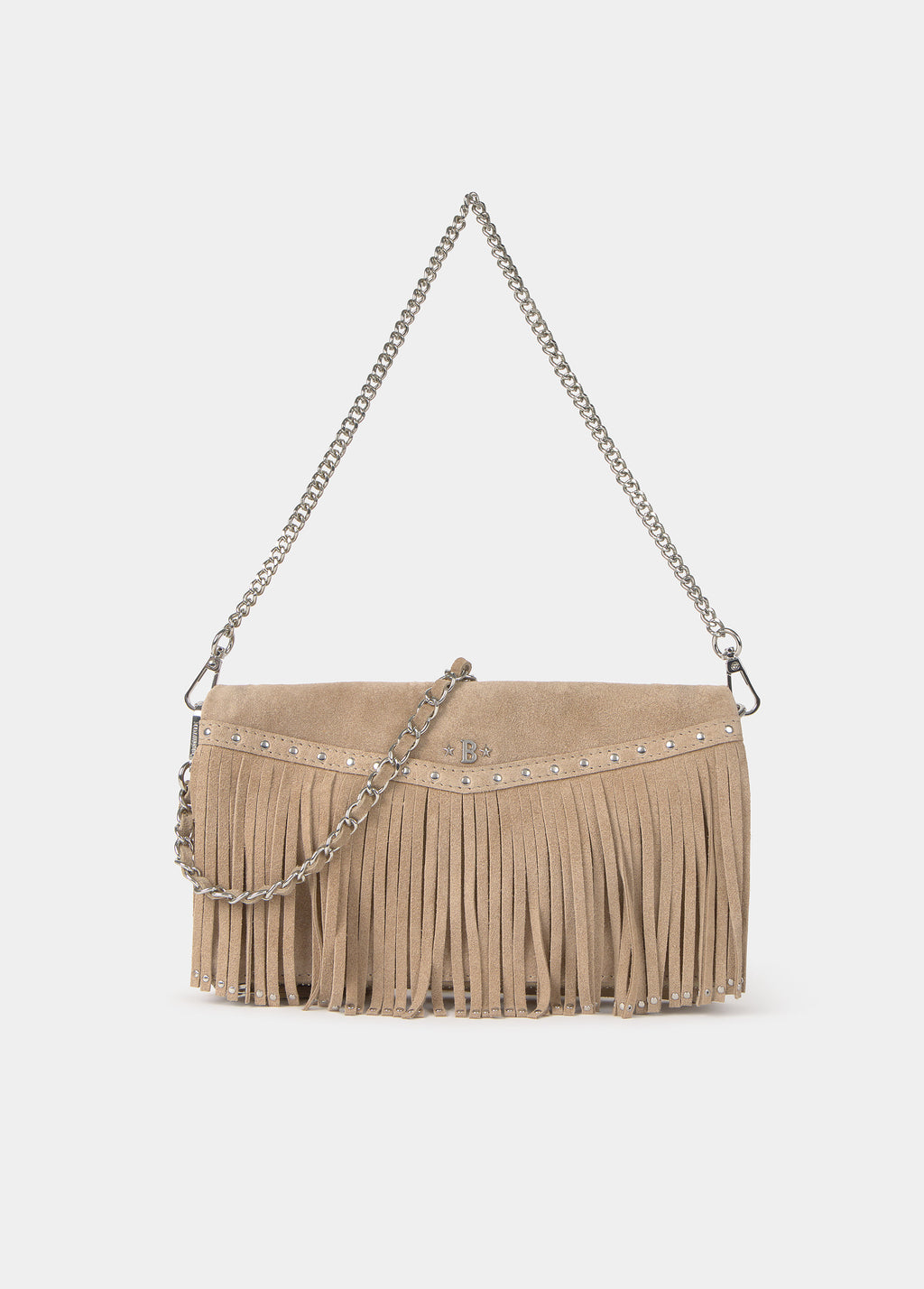 Leather flap bag with fringes