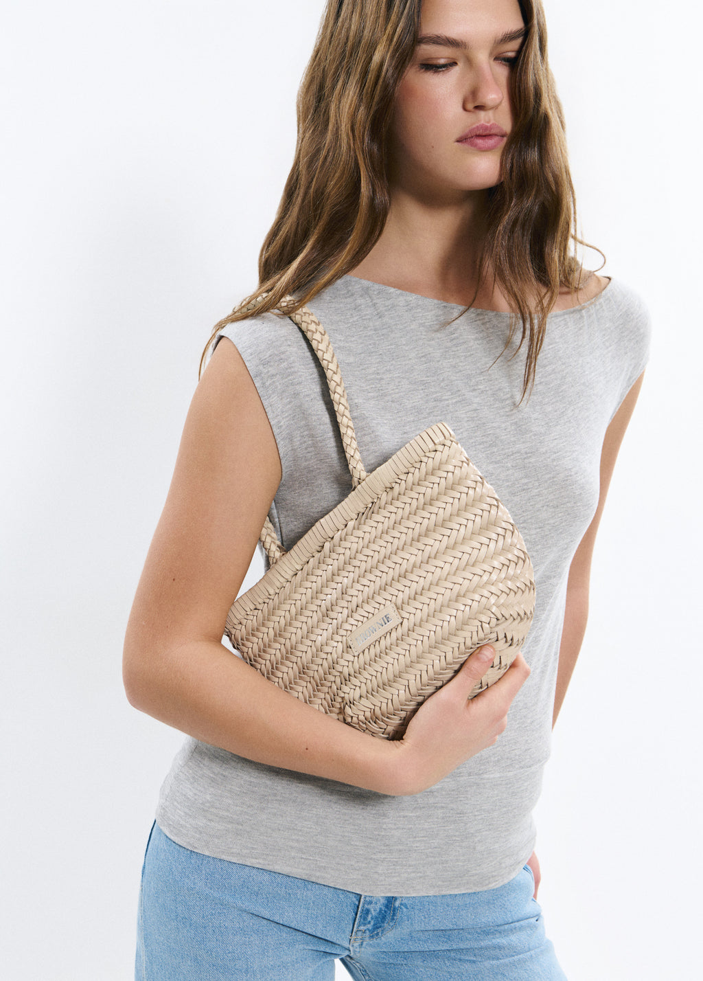 Shopper trenzado pequeño piel