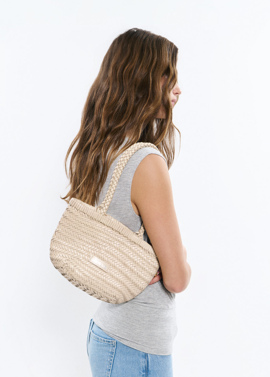 Shopper trenzado pequeño piel
