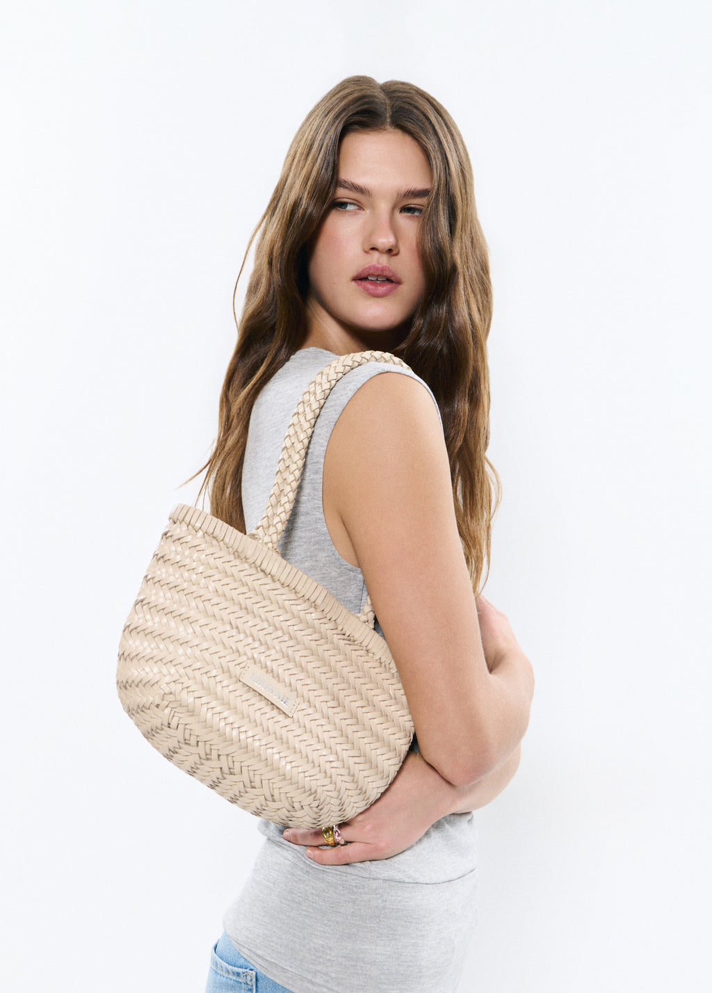 Shopper trenzado pequeño piel