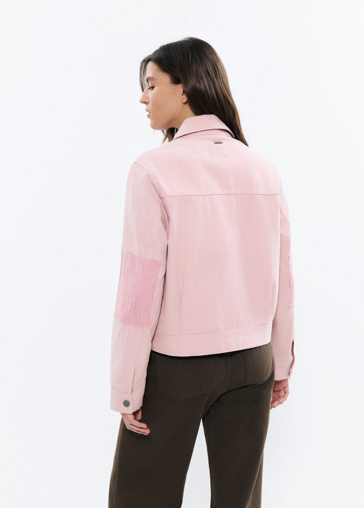 Cotton jacket with striped elbow patches