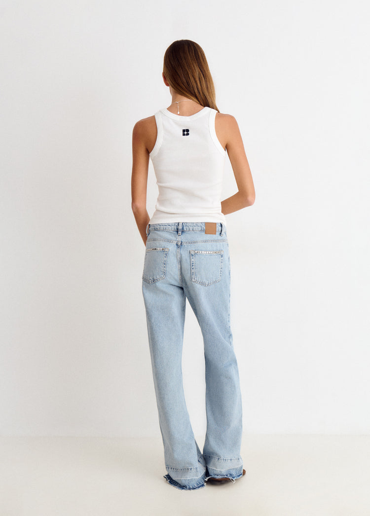 Relaxed jeans with studs and folded hem
