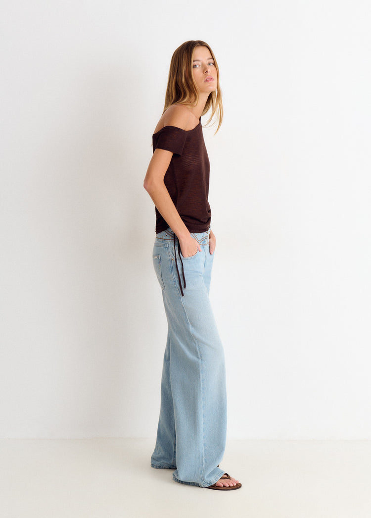 Wide embroidered waistband pants